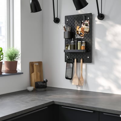 SKÅDIS Combinazione pannello portaoggetti, nero, 36x56 cm