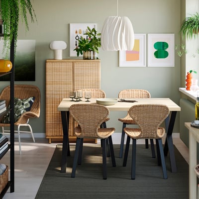 SKÅLSTA Sedia, rattan/metallo profilato/nero-grigio