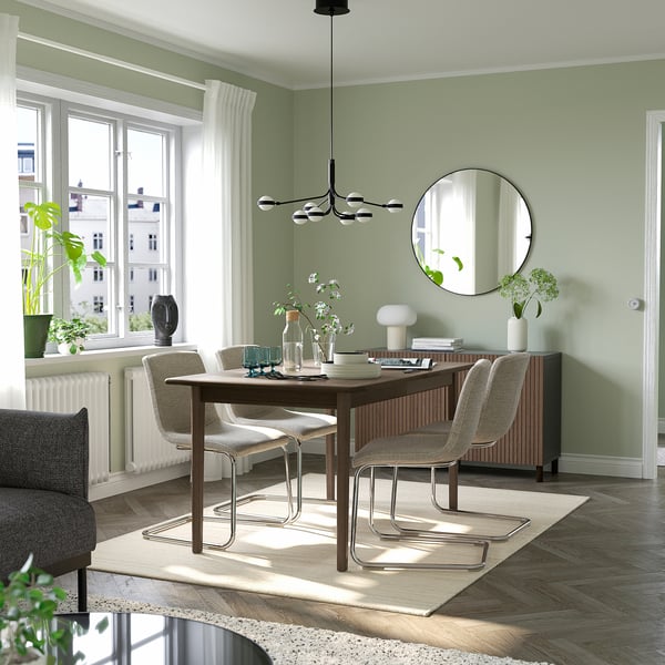 SKANSNÄS / LUSTEBO Tavolo e 4 sedie, marrone faggio/Viarp beige/marrone, 150/205 cm