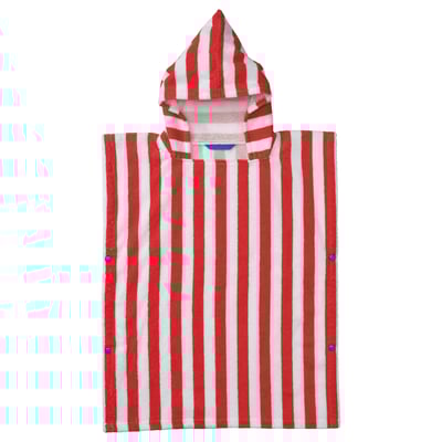 SKOGSSALLAT Poncho da bagno con cappuccio, rosso/bianco/a righe, 55x70 cm