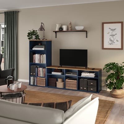 SKRUVBY Combinazione per TV, blu-nero, 216x38x140 cm
