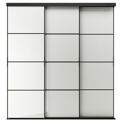 SKYTTA / HOKKSUND Combinazione ante scorrevoli, nero/grigio chiaro lucido, 226x240 cm