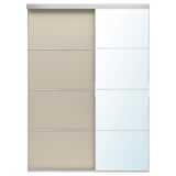 SKYTTA / MEHAMN/AULI Combinazione ante scorrevoli, alluminio double-face/grigio-beige vetro a specchio, 177x240 cm