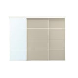 SKYTTA / MEHAMN/AULI Combinazione ante scorrevoli, bianco double-face/grigio-beige vetro a specchio, 251x205 cm