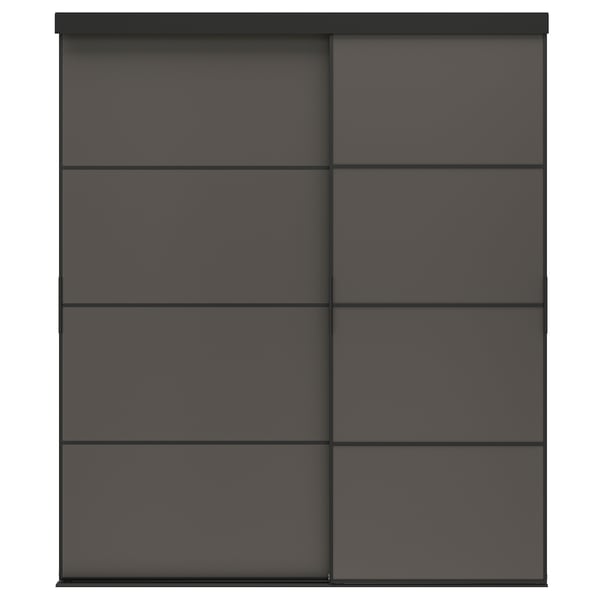 SKYTTA / MEHAMN Combinazione ante scorrevoli, nero/double-face grigio scuro, 177x205 cm