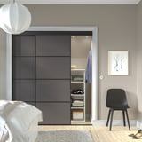 SKYTTA / MEHAMN Combinazione ante scorrevoli, nero/double-face grigio scuro, 177x205 cm