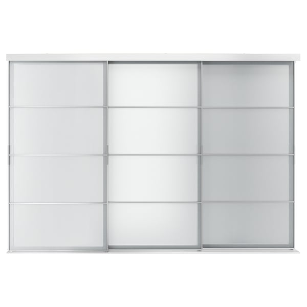 SKYTTA / SVARTISDAL Combinazione ante scorrevoli, alluminio/bianco carta, 301x205 cm