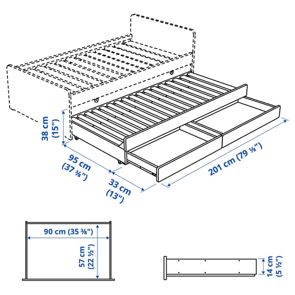 SLÄKT Letto inferiore con contenitore, bianco, 90x200 cm