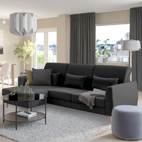 SLATORP Divano a 3 posti, con chaise-longue, sinistra grigio scuro
