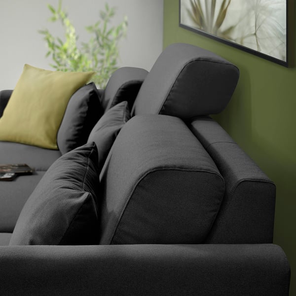 SLATORP Divano a 3 posti, con chaise-longue, sinistra grigio scuro