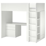 SMÅSTAD Letto a soppalco, bianco bianco/con scrivania con 2 ripiani, 90x200 cm