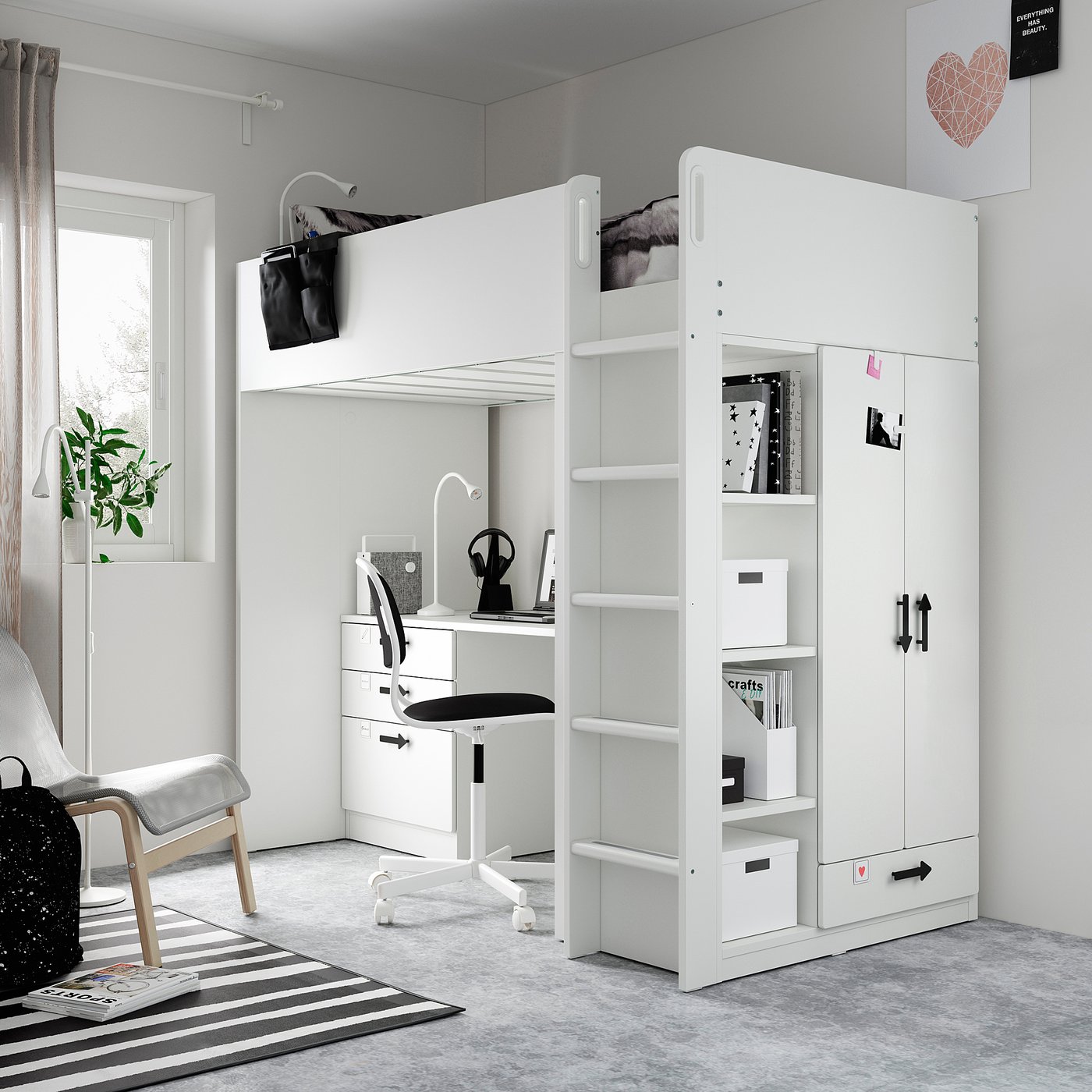 SMÅSTAD Letto a soppalco, bianco bianco/con scrivania con 4 cassetti,  90x200 cm - IKEA Svizzera