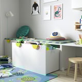 SMÅSTAD Panca con contenitore giocattoli, bianco/blu, 90x52x48 cm