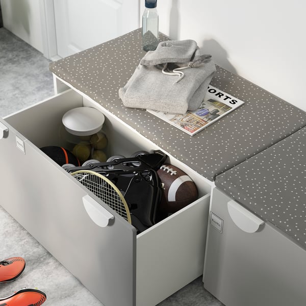 SMÅSTAD Panca con contenitore giocattoli, bianco/grigio, 90x52x48 cm