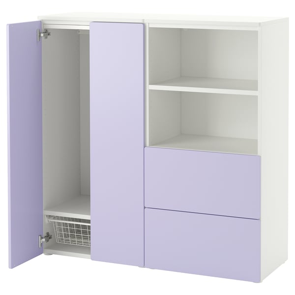 SMÅSTAD / PLATSA Combinazione di mobili, bianco/lilla, 120x42x123 cm
