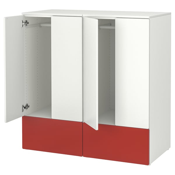 SMÅSTAD / PLATSA Combinazione di mobili, bianco rosso/con 2 cassetti, 120x57x123 cm