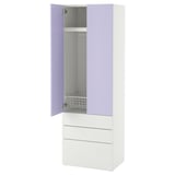 SMÅSTAD / PLATSA Guardaroba, bianco lilla/con 3 cassetti, 60x42x181 cm