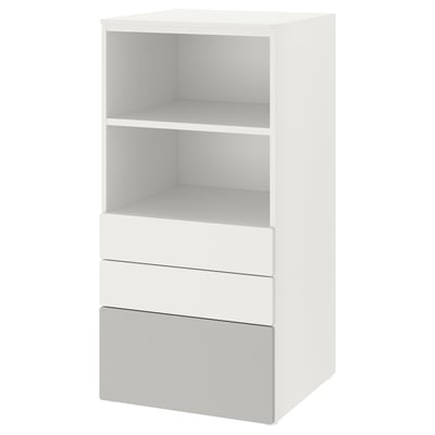 SMÅSTAD / PLATSA Libreria, bianco grigio/con 3 cassetti, 60x57x123 cm