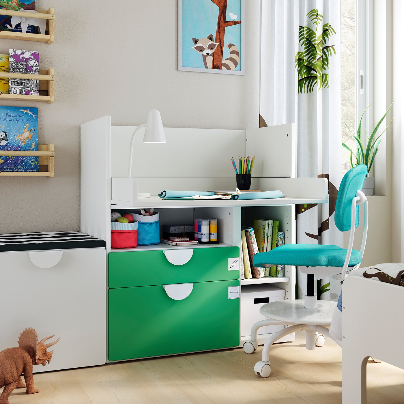SMÅSTAD Scrivania, bianco verde/con 2 cassetti, 90x79x100 cm - IKEA Svizzera