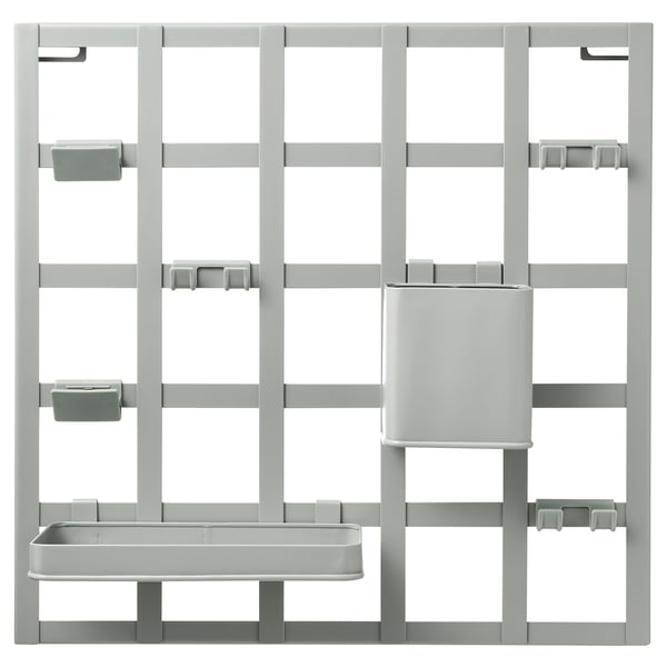 SNICKRA Set pannello portaoggetti, 8 pezzi, grigio-verde, 38x38 cm