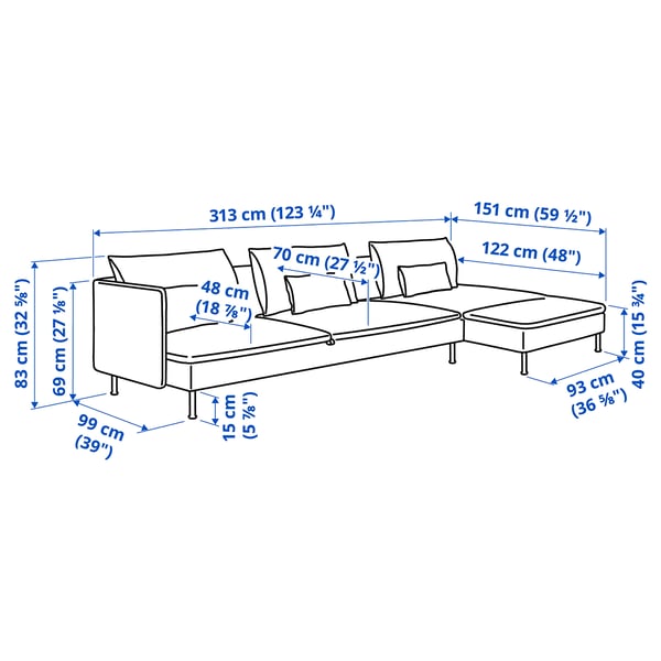 SÖDERHAMN Divano letto a 4 posti, con chaise-longue con terminale aperto/Viarp beige/marrone