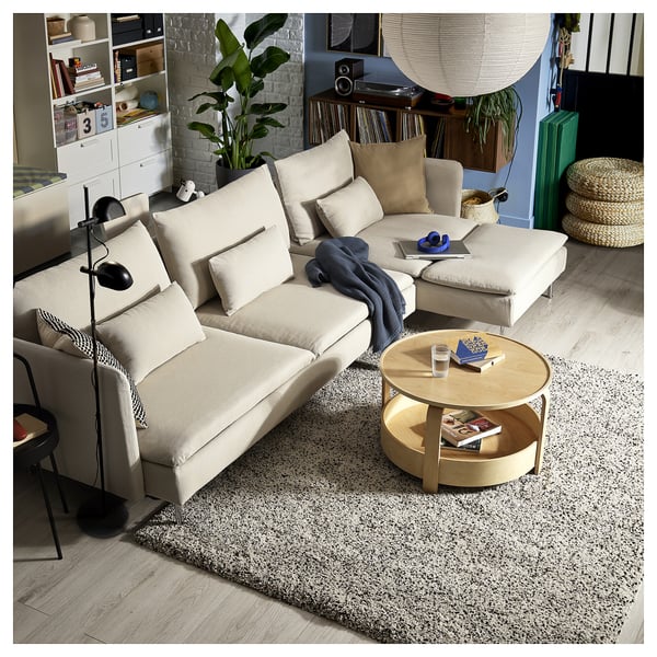 SÖDERHAMN Divano letto a 4 posti, con chaise-longue/Fridtuna beige chiaro