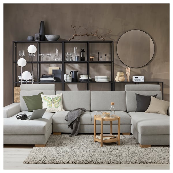 SÖRVALLEN Divano a 4 posti con chaise-longue, Tallmyra nero/bianco