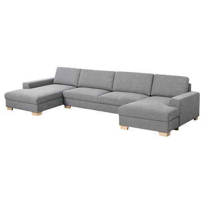 SÖRVALLEN Divano a 5 posti, con chaise-longue/Lejde grigio/nero