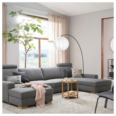 SÖRVALLEN Divano a 5 posti, con chaise-longue/Lejde grigio/nero