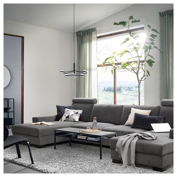 SÖRVALLEN Divano a 5 posti, con chaise-longue/Tallmyra grigio fumo