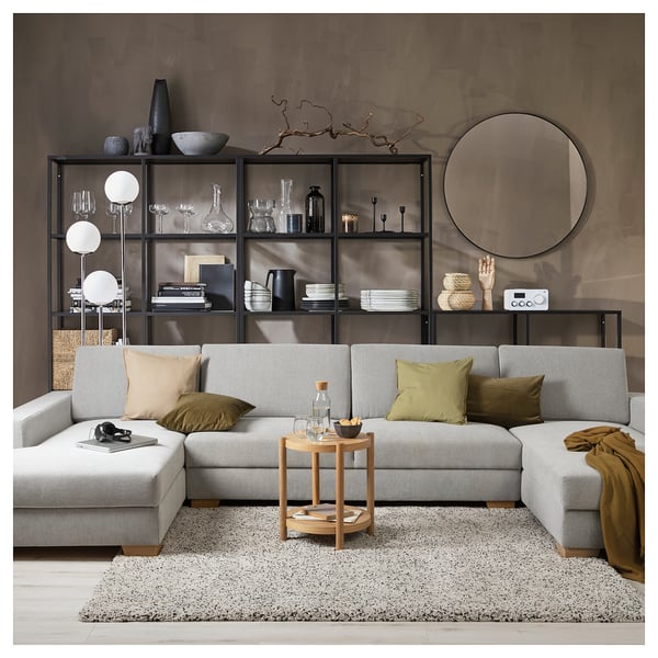SÖRVALLEN Divano a 5 posti, con chaise-longue/Tallmyra nero/bianco