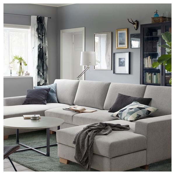 SÖRVALLEN Divano a 5 posti, con chaise-longue/Tallmyra nero/bianco