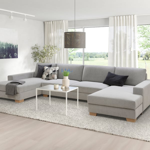 SÖRVALLEN Divano a 5 posti, con chaise-longue/Tallmyra nero/bianco
