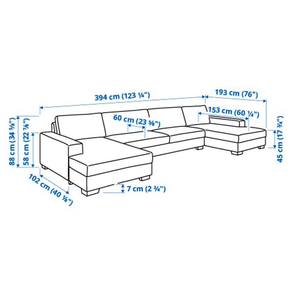 SÖRVALLEN Divano a 5 posti, con chaise-longue/Tallmyra nero/bianco