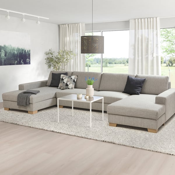 SÖRVALLEN Divano a 5 posti, con chaise-longue/Viarp beige/marrone