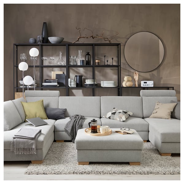 SÖRVALLEN Divano angolare a 5 posti, con chaise-longue, destra/Tallmyra nero/bianco