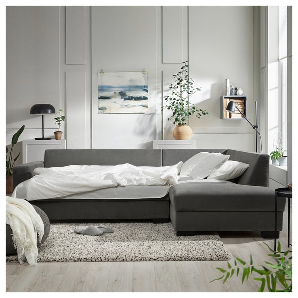 SÖRVALLEN divano letto angolare, 3 posti, terminale aperto, destro/Tallmyra  grigio fumo - IKEA Svizzera