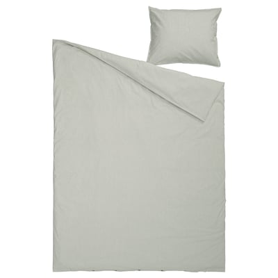 SOLFIBBLA Copripiumino e federa, bianco verde/a righe, 150x200/50x60 cm