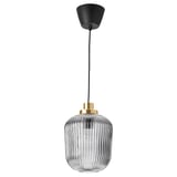 SOLKLINT Lampada a sospensione, ottone/vetro trasparente grigio, 22 cm
