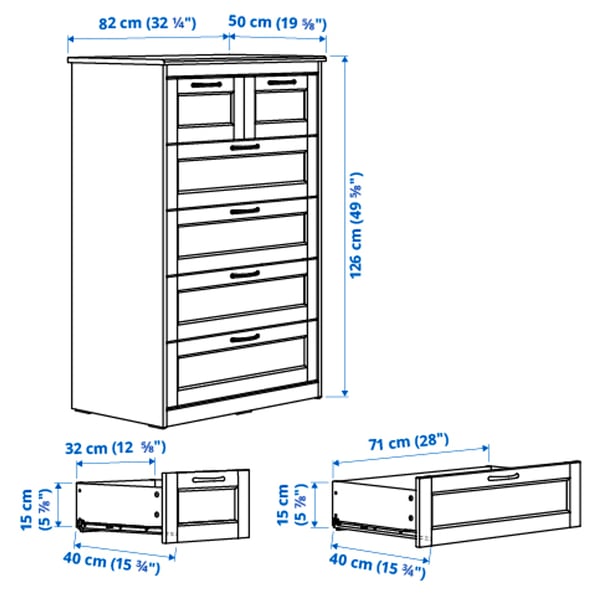 SONGESAND Cassettiera con 6 cassetti, bianco, 82x126 cm