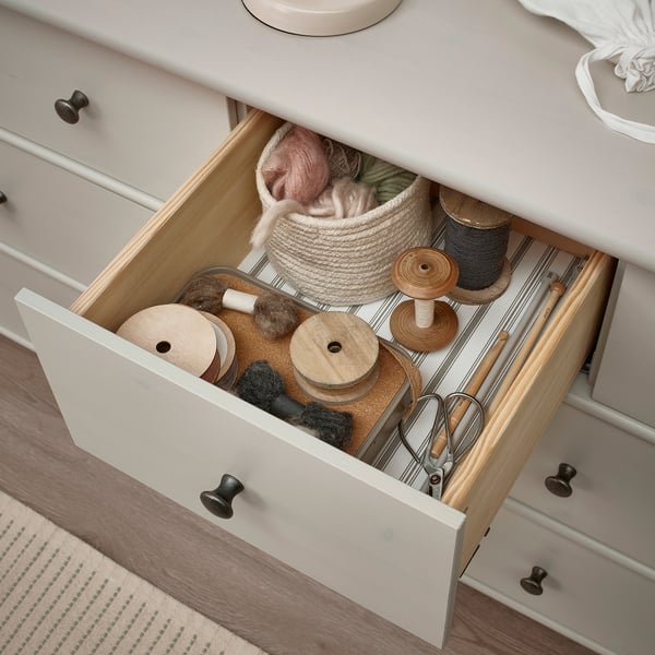 STOREMOLLA Cassettiera con 8 cassetti, grigio chiaro-beige trattato con mordente, 171x50x91 cm