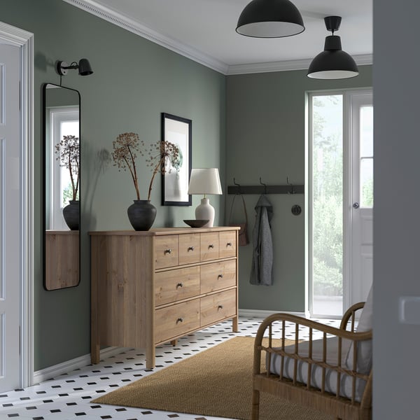 STOREMOLLA Cassettiera con 8 cassetti, grigio-marrone trattato con mordente, 171x50x91 cm