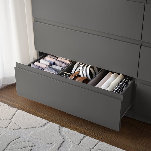 STORKLINTA Cassettiera con 6 cassetti, grigio scuro, 140x50x75 cm