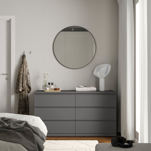 STORKLINTA Cassettiera con 6 cassetti, grigio scuro, 140x50x75 cm
