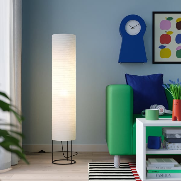 STRANDAD Lampada da terra, bianco/nero