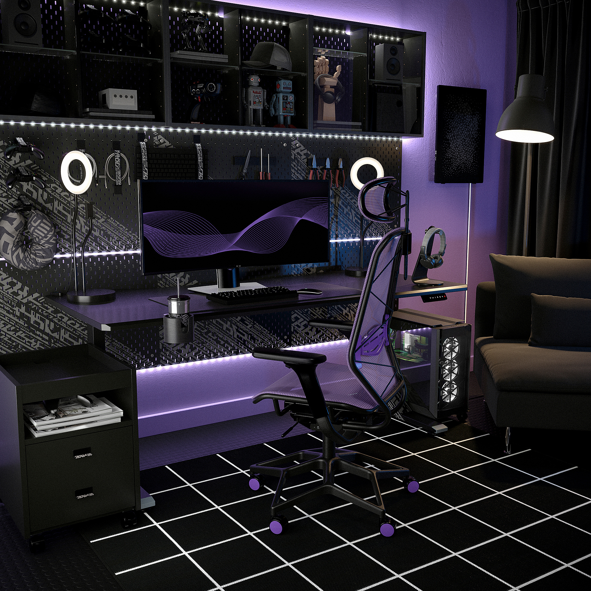 STYRSPEL Sedia da gaming, viola/nero