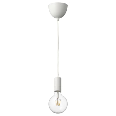 SUNNEBY / LUNNOM Lampada a sospensione con lampadina, bianco/vetro trasparente