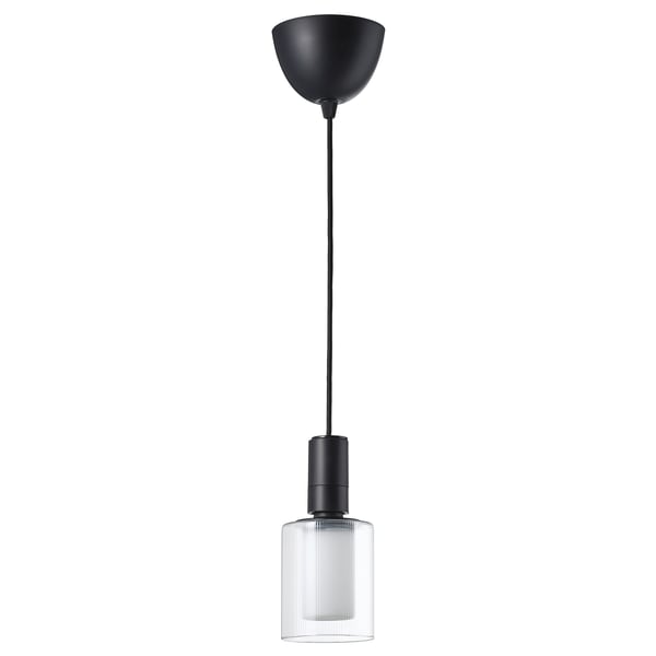 SUNNEBY / MOLNART Lampada a sospensione con lampadina, nero tessuto/a cilindro a righe