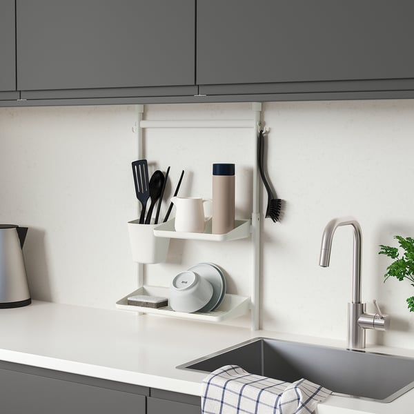 SUNNERSTA Set di accessori per la cucina, senza forare con il trapano/ripiano/scolapiatti/contenitore