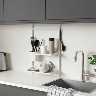 SUNNERSTA Set di accessori per la cucina, senza forare con il trapano/ripiano/scolapiatti/contenitore